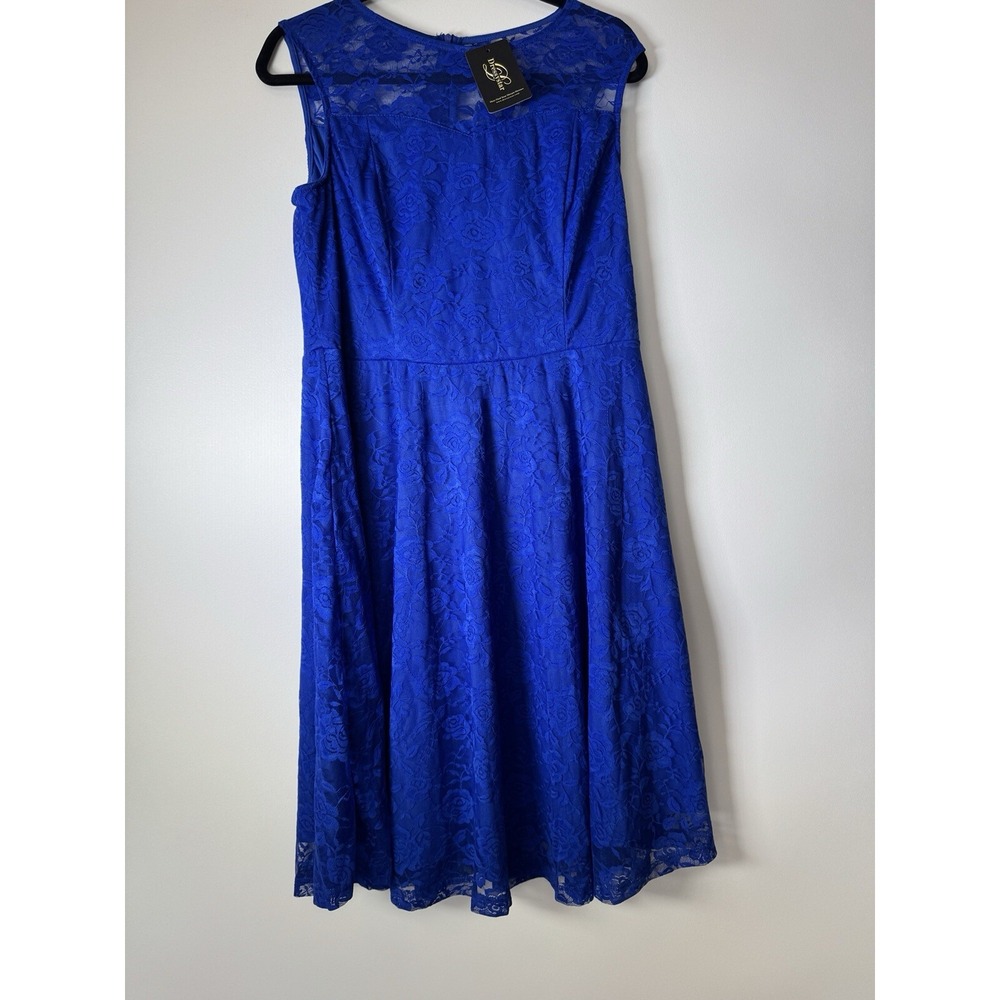 Dressystar Women Floral Lace Cocktail Party Dress Sheer Neckline Knee Length 2XL